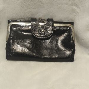 HOBO Black Leather Clutch with Turnlock Closure